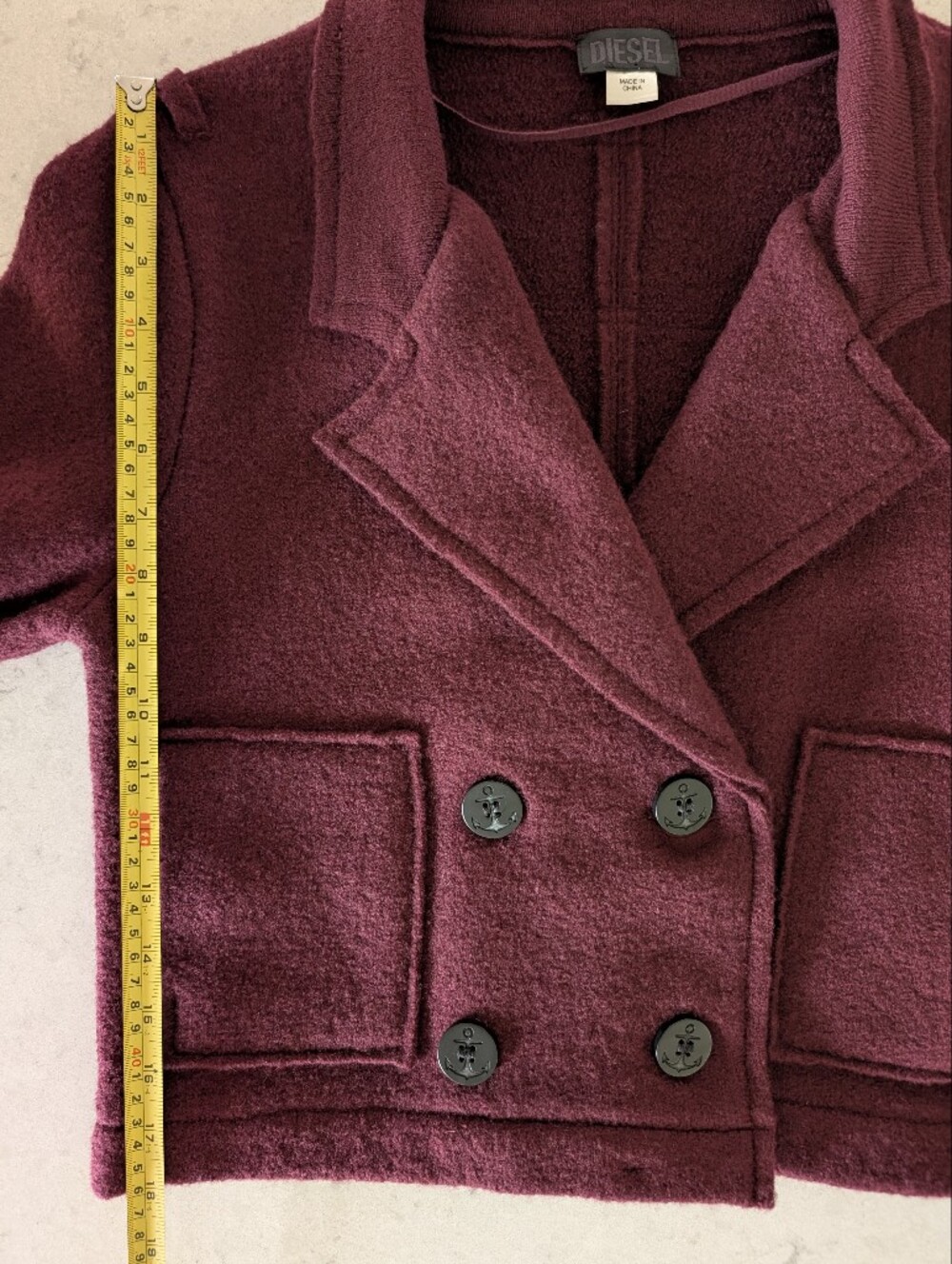 Diesel 100% Wool Dark Deep Red Cropped Double Breasted Jacket Small - Picture 16 of 16